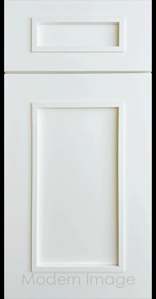 Gilbert cabinet a recessed flat panel and elevated molding in Dew color.